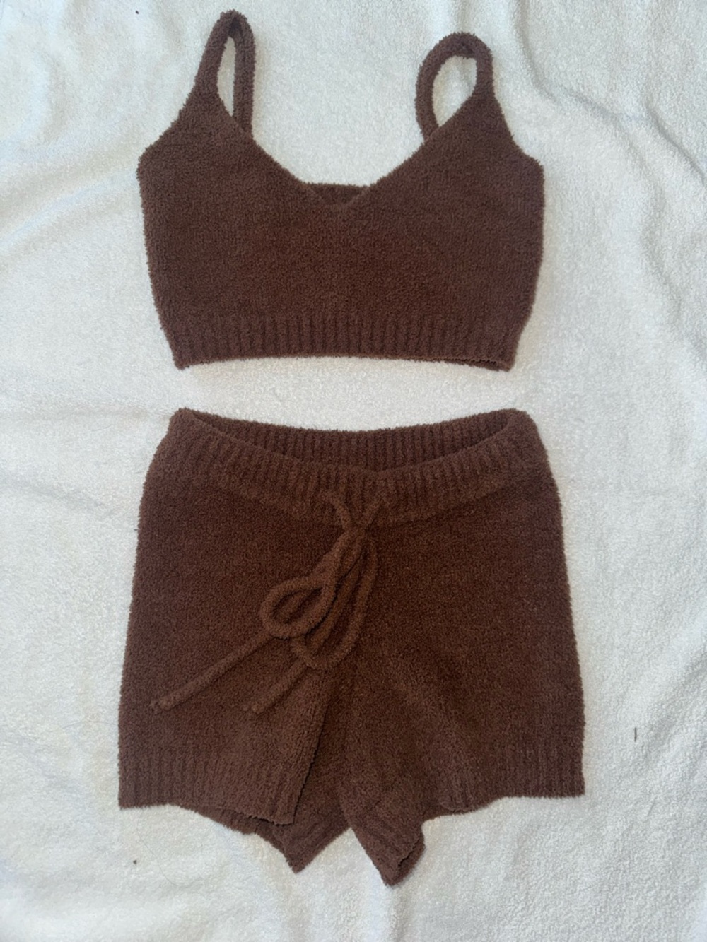 Fashion Nova Brown Fuzzy Knit Bralette & Shorts Set